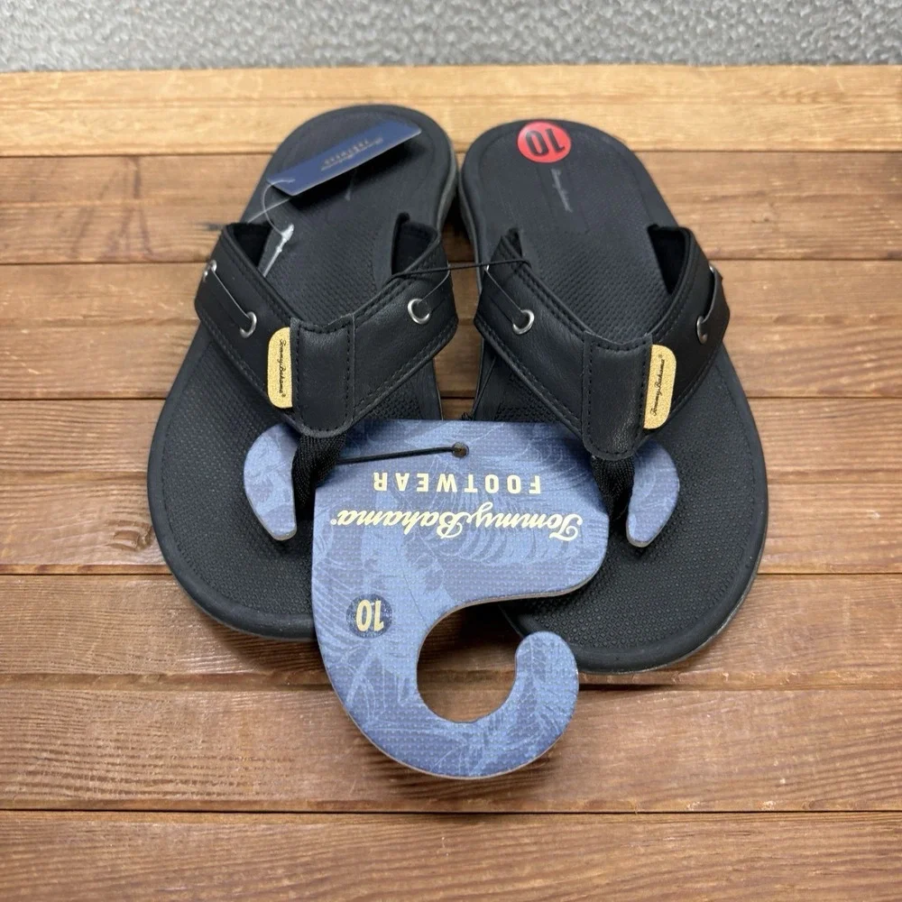 Tommy Bahama Sandals Mens 10 Black TBF Coast Flip Flops Beach Summer Casual NEW